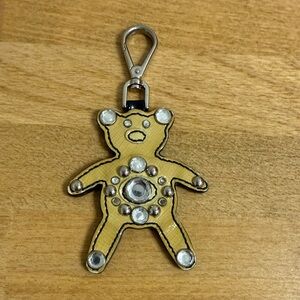 Prada saffiano leather bear bag charm keychain with crystal accents